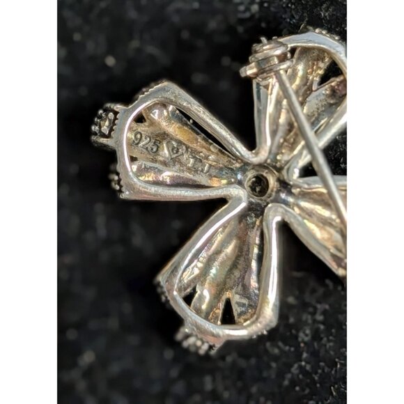 Vintage Sterling Silver 925 Marcasite Brooch Pin Green Gem Stone Peridot manly - Picture 9 of 12